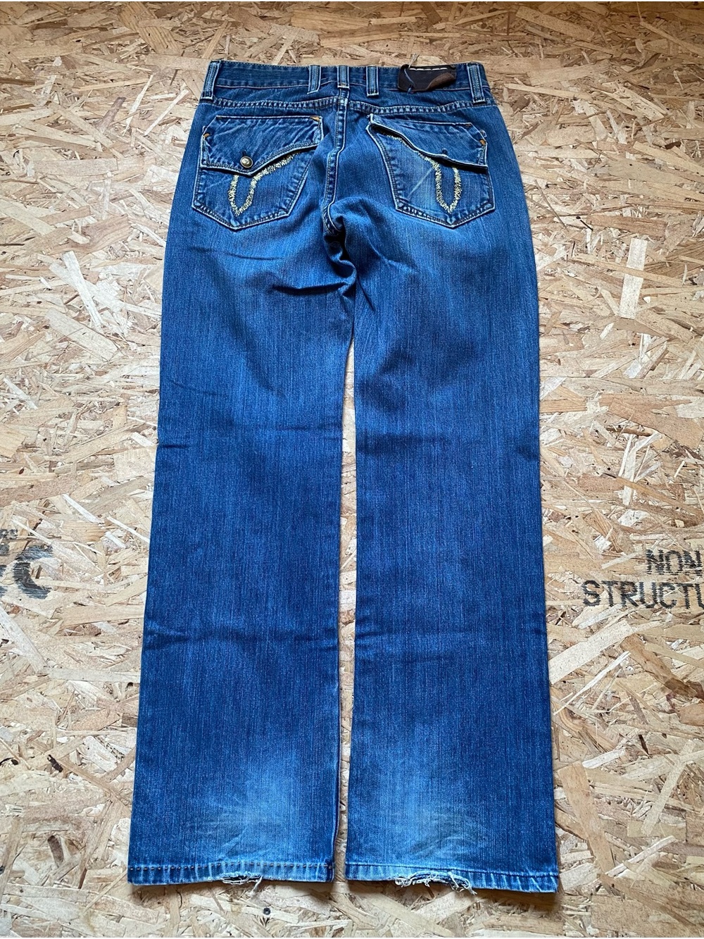 Dark Blue Vigoss Victor Straight-Leg Jeans with Embroidered Back Pockets